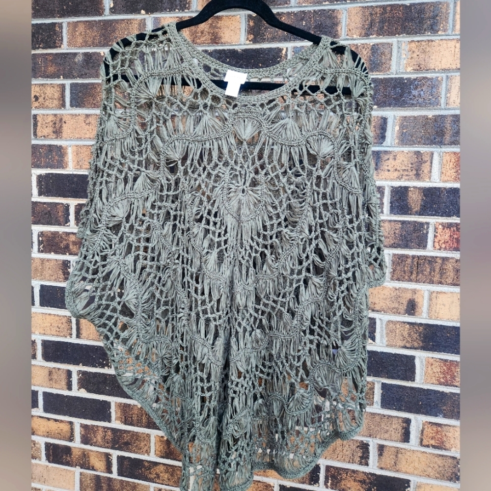 COPY - Chicos poncho, beautiflly croched, khaki, l/xl